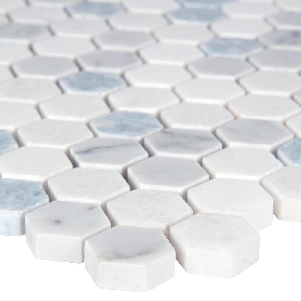 1" X 1" Hexagon Azula Polished Blue & White - Cool Marble Mosaic Tile (9.6SQ FT/CTN) - BUILDMYPLACE