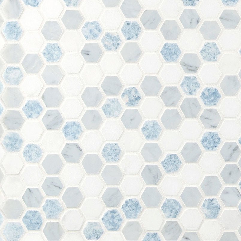 1" X 1" Hexagon Azula Polished Blue & White - Cool Marble Mosaic Tile (9.6SQ FT/CTN) - BUILDMYPLACE