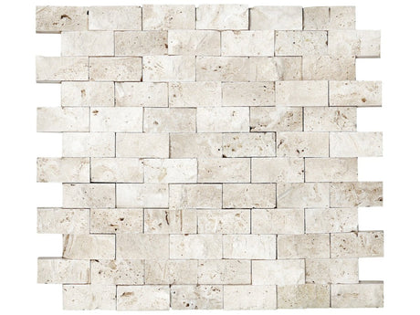 1 X 2 In Brick Ivory Split Face Travertine Mosaic - BUILDMYPLACE