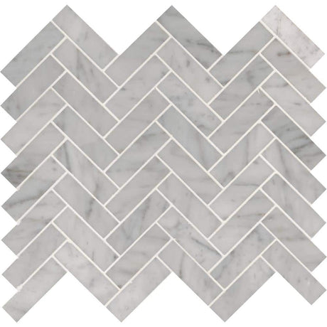 1" X 3" Carrara White Herringbone Polished Marble Mosaic Tile (10SQ FT/CTN) - BUILDMYPLACE