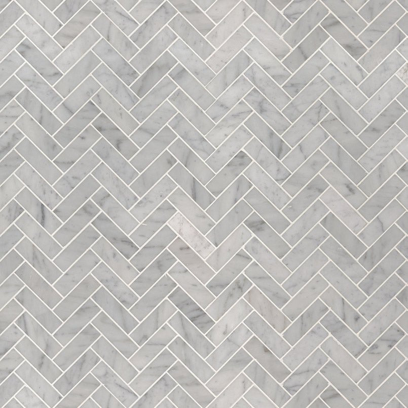 1" X 3" Carrara White Herringbone Polished Marble Mosaic Tile (10SQ FT/CTN) - BUILDMYPLACE