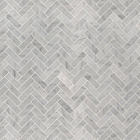 1" X 3" Carrara White Herringbone Polished Marble Mosaic Tile (10SQ FT/CTN) - BUILDMYPLACE