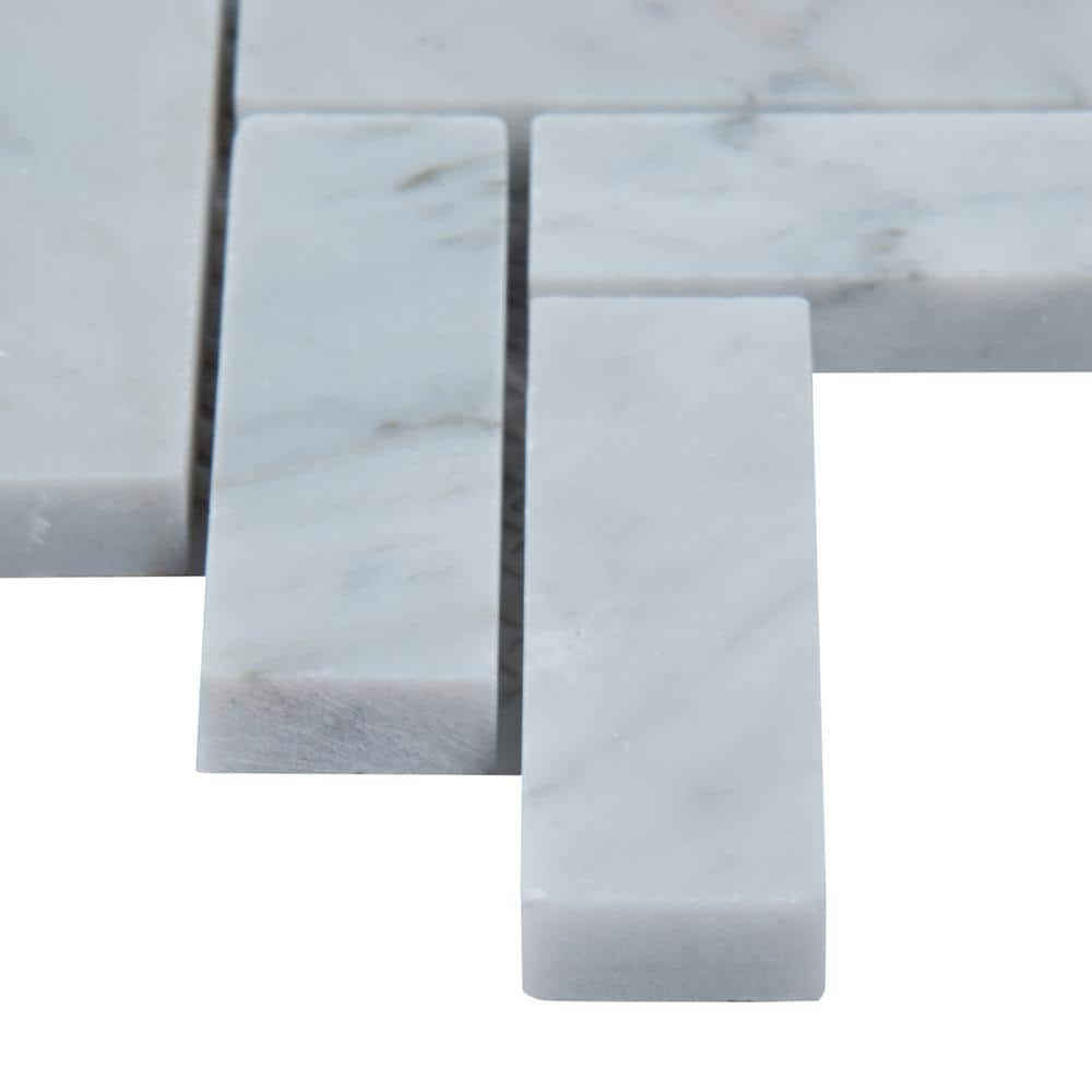 1" X 3" Carrara White Herringbone Polished Marble Mosaic Tile (10SQ FT/CTN) - BUILDMYPLACE