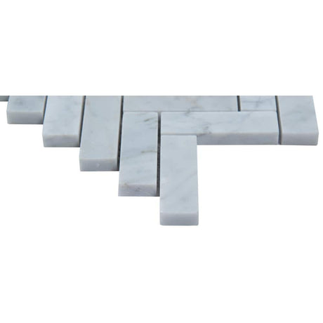 1" X 3" Carrara White Herringbone Polished Marble Mosaic Tile (10SQ FT/CTN) - BUILDMYPLACE