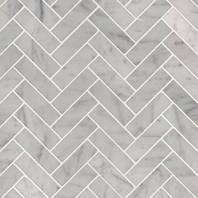 1" X 3" Carrara White Herringbone Polished Marble Mosaic Tile (10SQ FT/CTN) - BUILDMYPLACE