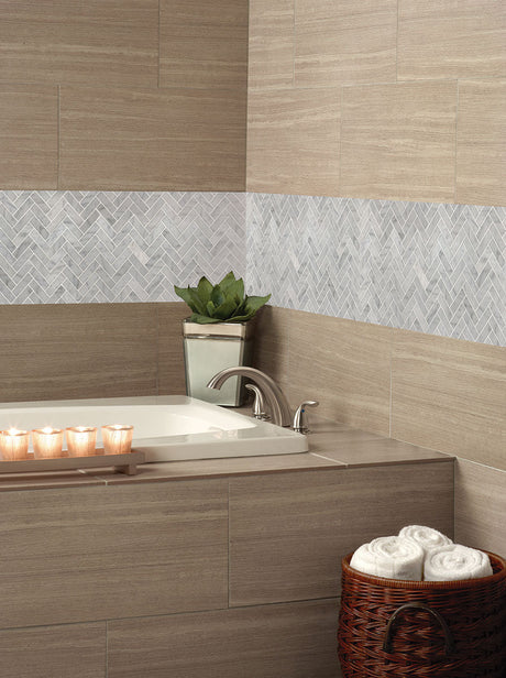 1" X 3" Carrara White Herringbone Polished Marble Mosaic Tile (10SQ FT/CTN) - BUILDMYPLACE