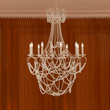 10 - Light Traditional Beaded Candle Chandelier Wash Wood Finish with Blue Crystal ,E12 Base - BUILDMYPLACE