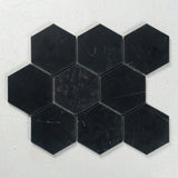 10 X 10 in. Hexagon Nero Marquina 4 in. Black Brushed Marble Mosaic Tile - BUILDMYPLACE