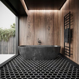 10 X 10 in. Hexagon Nero Marquina 4 in. Black Brushed Marble Mosaic Tile - BUILDMYPLACE