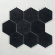 10 X 10 in. Hexagon Nero Marquina 4 in. Black Brushed Marble Mosaic Tile - BUILDMYPLACE