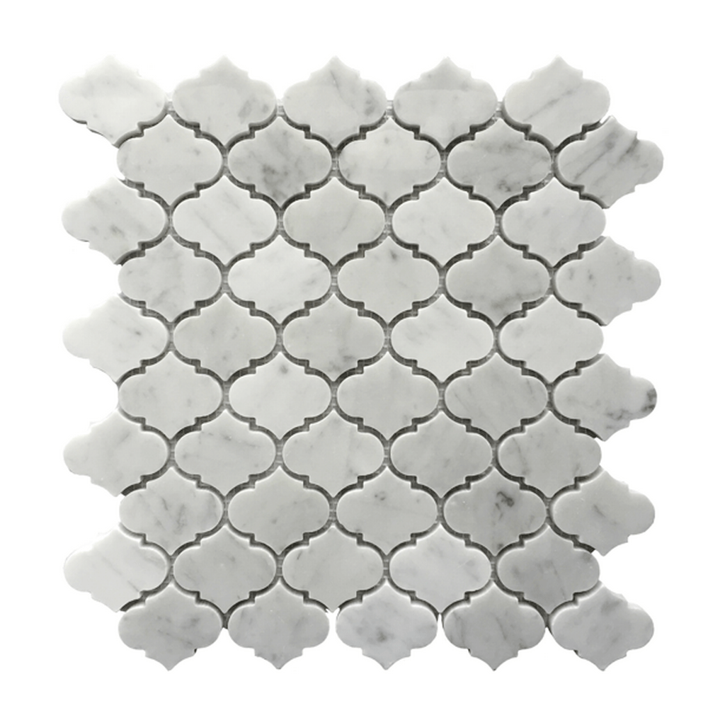 10" X 11" X 10 mm Carrara White Marble Mosaic Mini Arabesque - BUILDMYPLACE