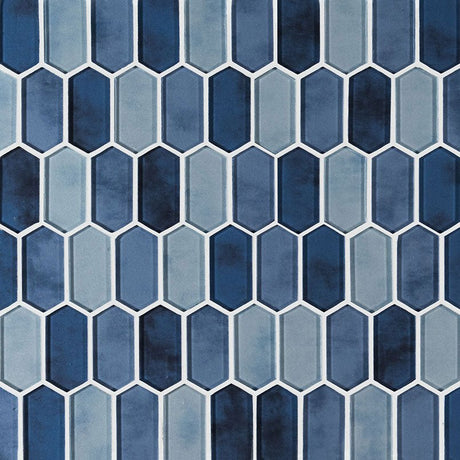 10" X 12" Boathouse Blue Picket Glass Hexagon Mosaic Wall Tile (8.3SQ FT/CTN) - BUILDMYPLACE