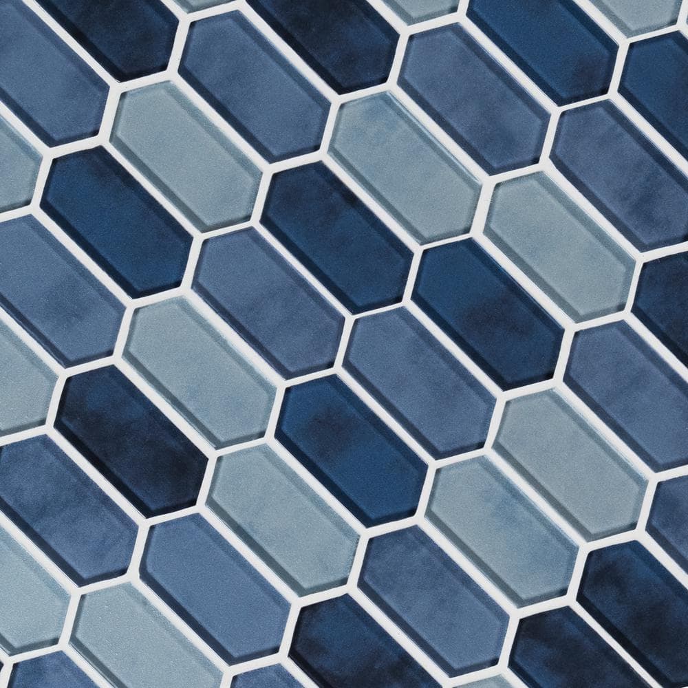 10" X 12" Boathouse Blue Picket Glass Hexagon Mosaic Wall Tile (8.3SQ FT/CTN) - BUILDMYPLACE