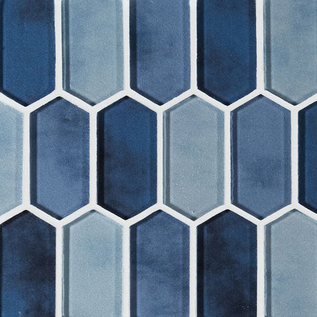 10" X 12" Boathouse Blue Picket Glass Hexagon Mosaic Wall Tile (8.3SQ FT/CTN) - BUILDMYPLACE