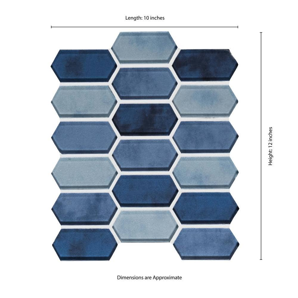 10" X 12" Boathouse Blue Picket Glass Hexagon Mosaic Wall Tile (8.3SQ FT/CTN) - BUILDMYPLACE