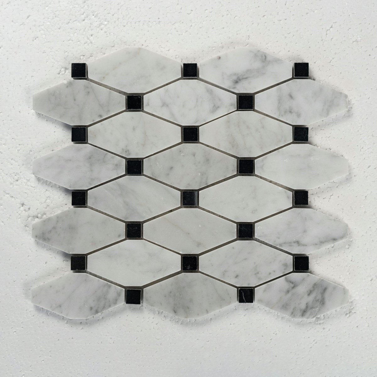 10 X 12 in. Bianco Carrara Diamond Black and White Dot Marble Mosaic Tile - BUILDMYPLACE