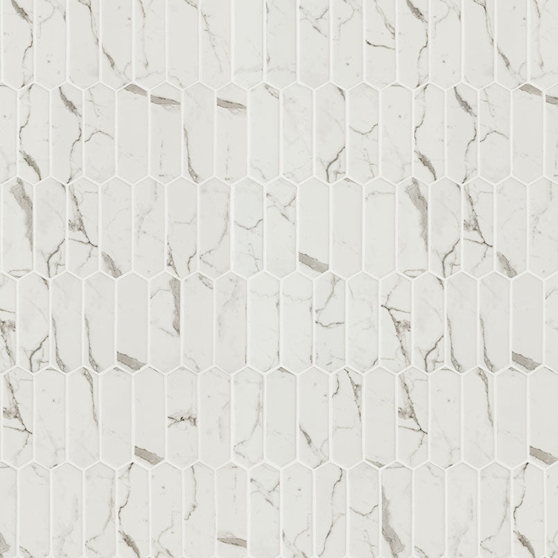 10" X 15" Statuario Celano White Picket Glass Subway Mosaic Wall Tile (14.55SQ FT/CTN) - BUILDMYPLACE