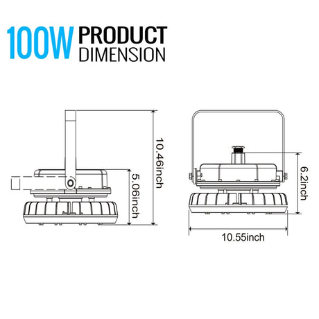 100 Watt LED Explosion Proof Round High Bay Light, B Series, Non Dimmable, 5000K, 13500LM, AC100 - 277V, IP66, Hazardous Location Lighting Fixtures - BUILDMYPLACE