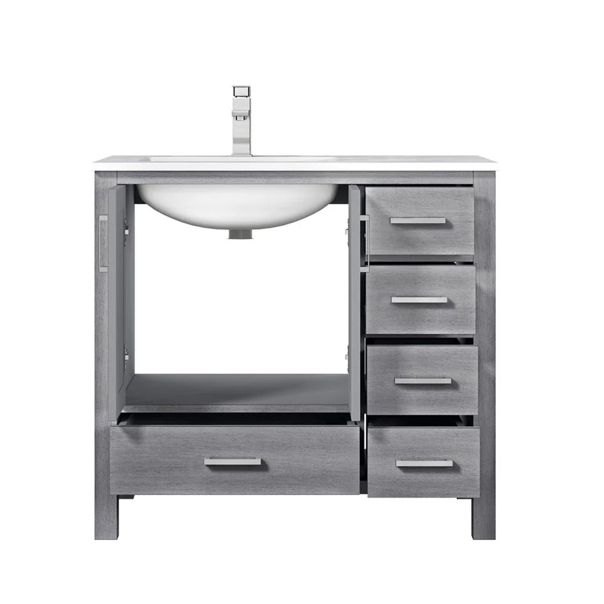 Jacques Distressed Grey Freestanding Bathroom Vanity with White Carrara Marble Top, White Square Sink