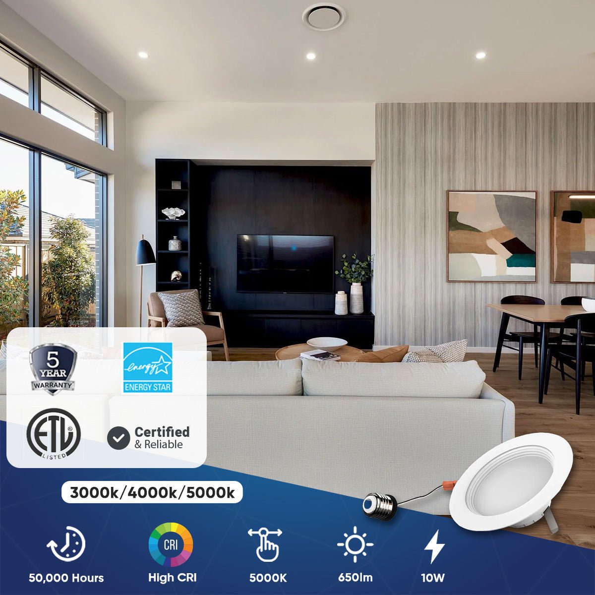 10W 4 Inch LED Recessed Lighting: Dimmable, ETL Listed, with Baffle Trim - Ideal for Closets, Kitchens, Hallways, and Basements - BUILDMYPLACE