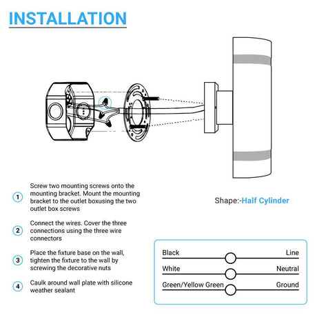 10W LED Wall Lights - Double Side Up & Down - Half Cylinder - 3000K - IP65 Rated - Modern Wall Lamp - BUILDMYPLACE