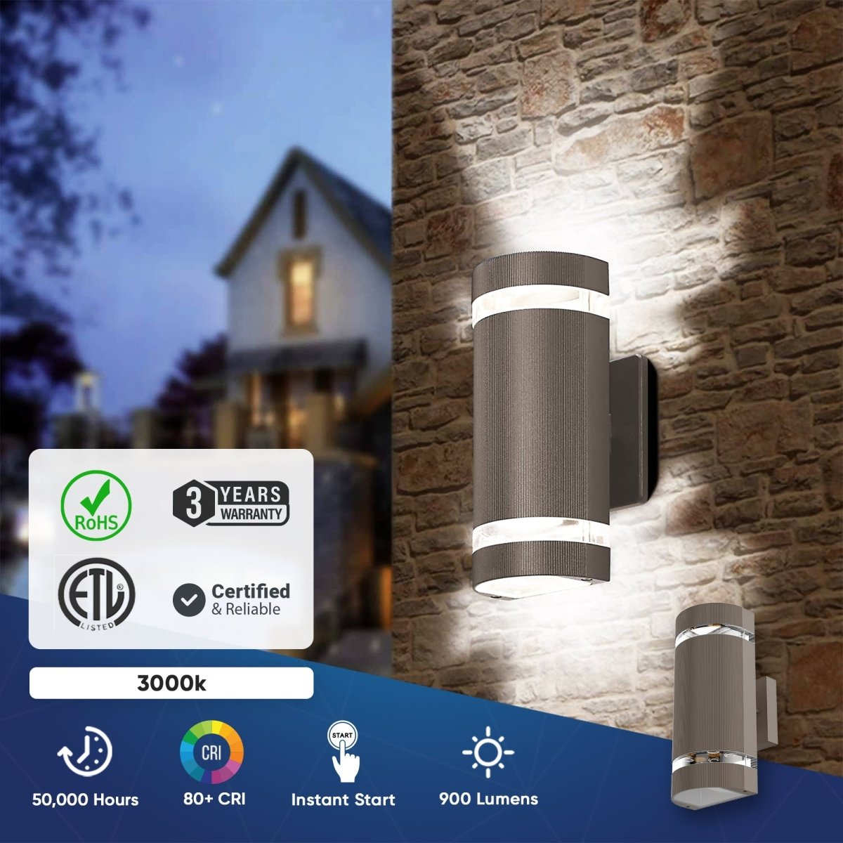 10W LED Wall Lights - Double Side Up & Down - Half Cylinder - 3000K - IP65 Rated - Modern Wall Lamp - BUILDMYPLACE