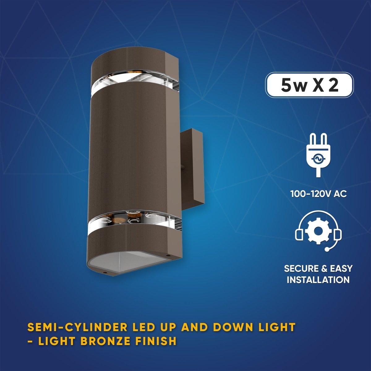 10W LED Wall Lights - Double Side Up & Down - Half Cylinder - 3000K - IP65 Rated - Modern Wall Lamp - BUILDMYPLACE