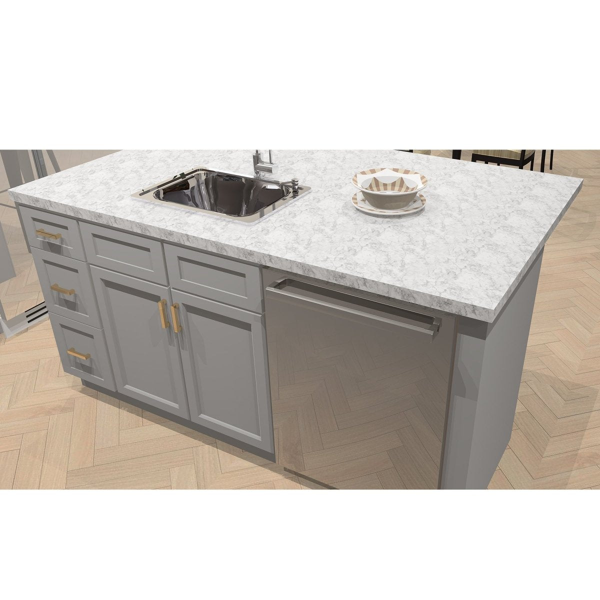 10x10 Kitchen Layout Design - Aria Grey Shaker Cabinets - BUILDMYPLACE