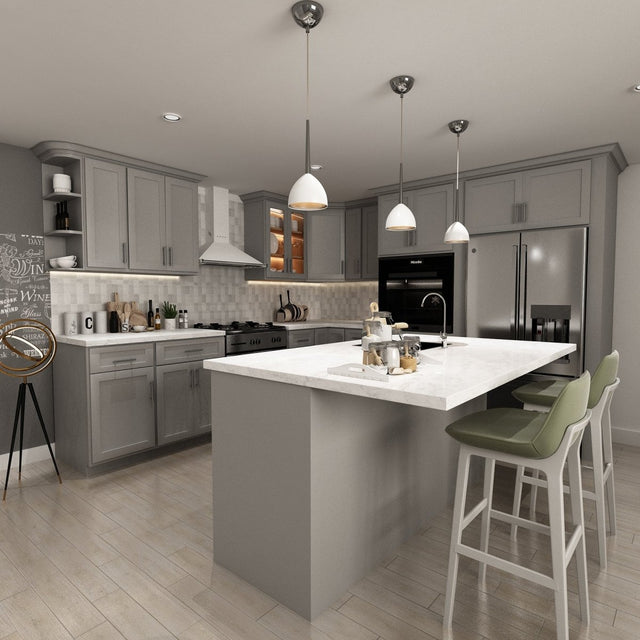 10x10 Kitchen Layout Design - Aria Grey Shaker Cabinets - BUILDMYPLACE