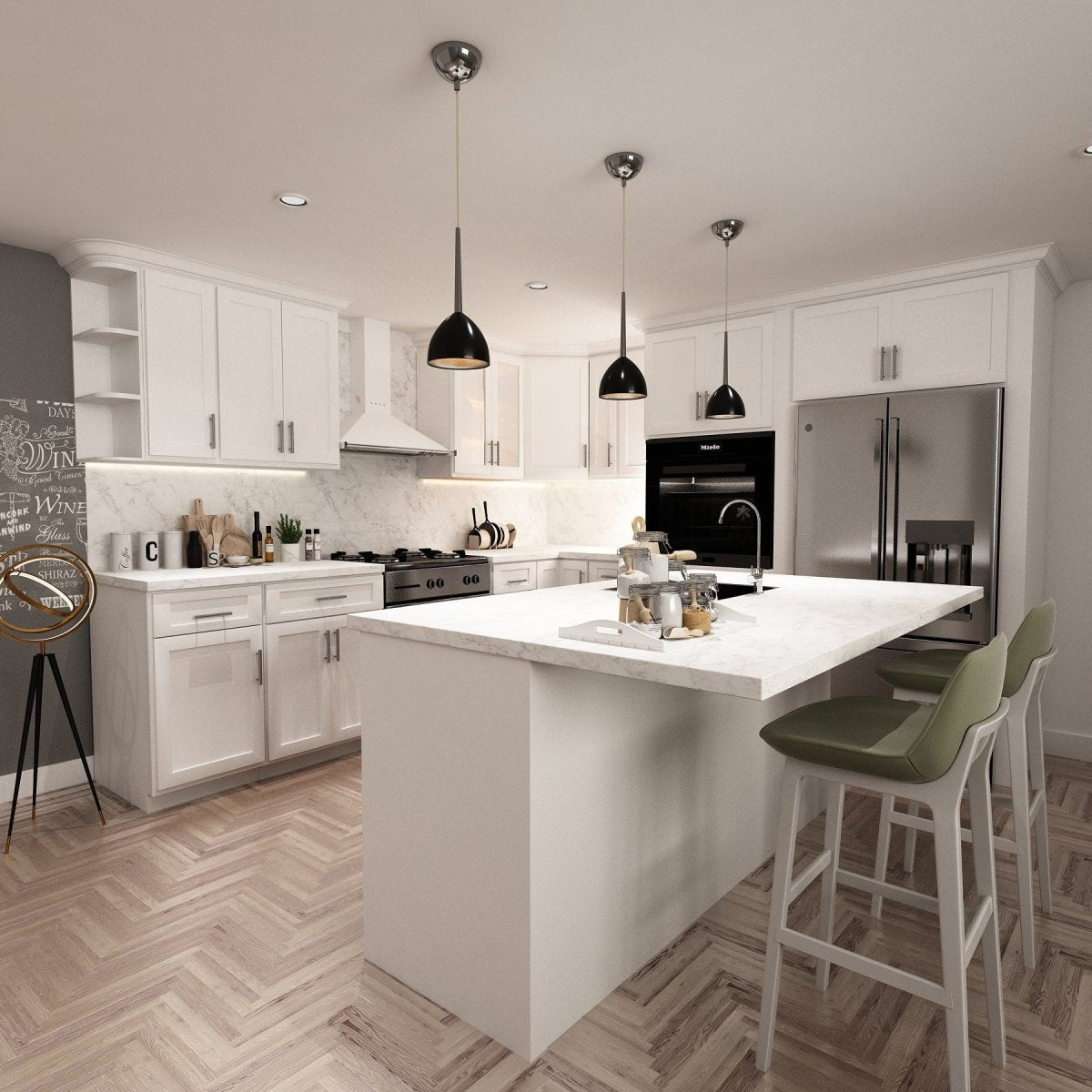 10x10 Kitchen Layout Design - Aria Shaker White Cabinets - BUILDMYPLACE