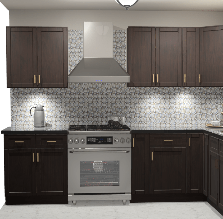 10x10 L - Shape Kitchen Layout Design - Aria Espresso Shaker Cabinets - BUILDMYPLACE