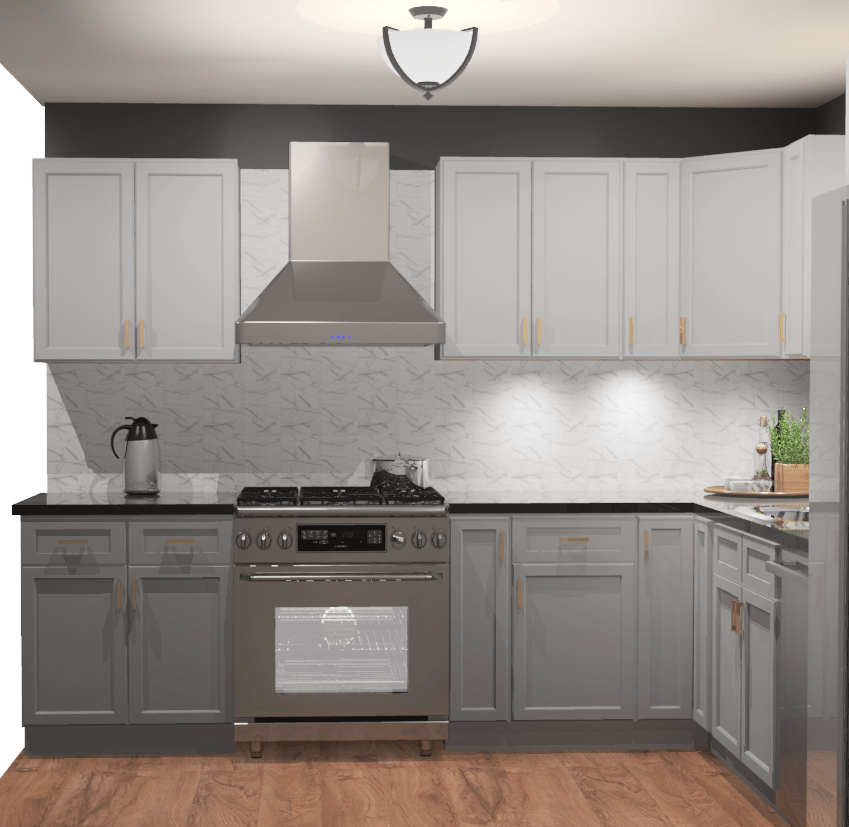 10x10 L - Shape Kitchen Layout Design - Aria Grey Shaker Cabinets - BUILDMYPLACE