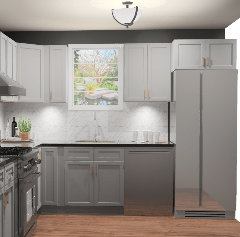 10x10 L - Shape Kitchen Layout Design - Aria Grey Shaker Cabinets - BUILDMYPLACE