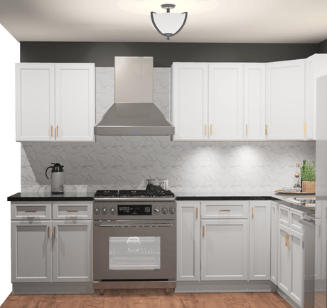 10x10 L - Shape Kitchen Layout Design - Aria White Shaker Cabinets - BUILDMYPLACE