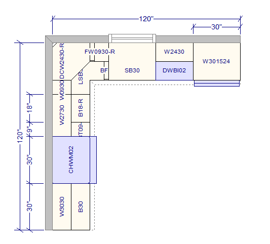 10x10 L - Shape Kitchen Layout Design - Aria White Shaker Cabinets - BUILDMYPLACE