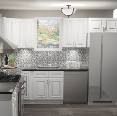 10x10 L - Shape Kitchen Layout Design - Aspen White Cabinets - BUILDMYPLACE