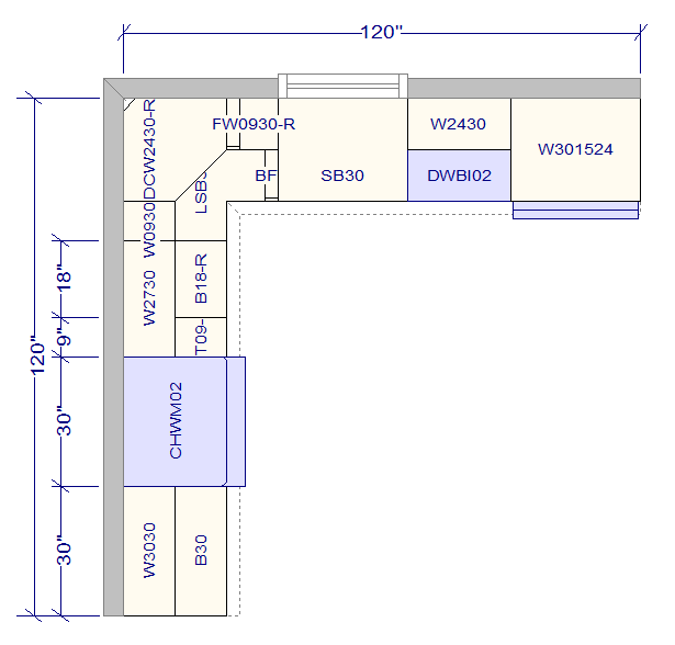 10x10 L - Shape Kitchen Layout Design - Aspen White Cabinets - BUILDMYPLACE