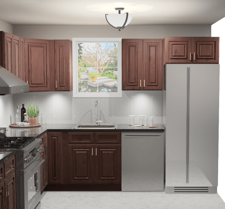 10x10 L - Shape Kitchen Layout Design - Charleston Saddle Cabinets - BUILDMYPLACE