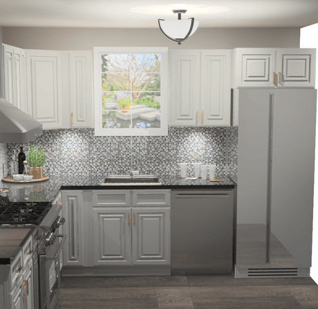 10x10 L - Shape Kitchen Layout Design - Charleston White Cabinets - BUILDMYPLACE