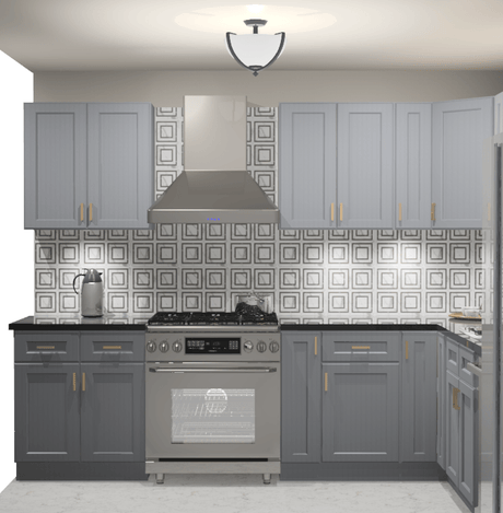 10x10 L - Shape Kitchen Layout Design - Elegant Dove Cabinets - BUILDMYPLACE