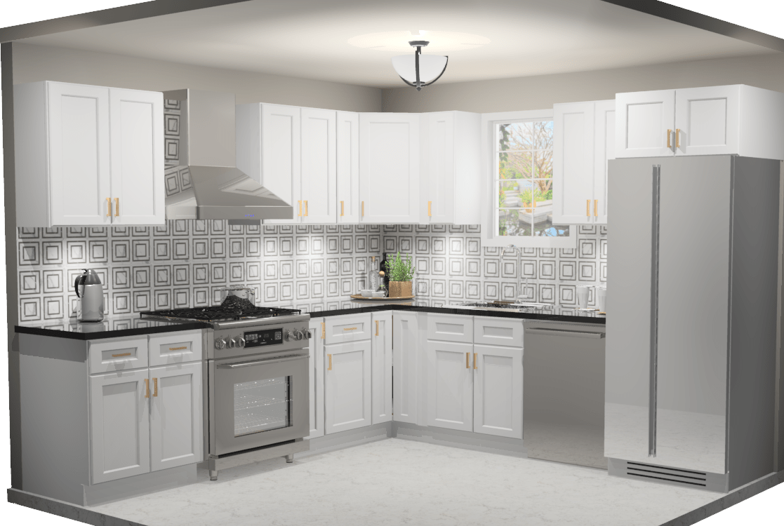 10x10 L - Shape Kitchen Layout Design - Elegant White Cabinets - BUILDMYPLACE