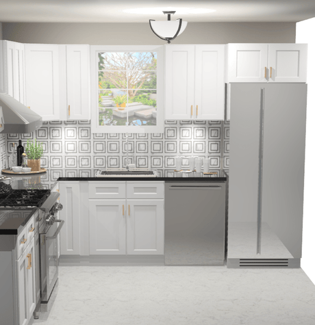 10x10 L - Shape Kitchen Layout Design - Elegant White Cabinets - BUILDMYPLACE