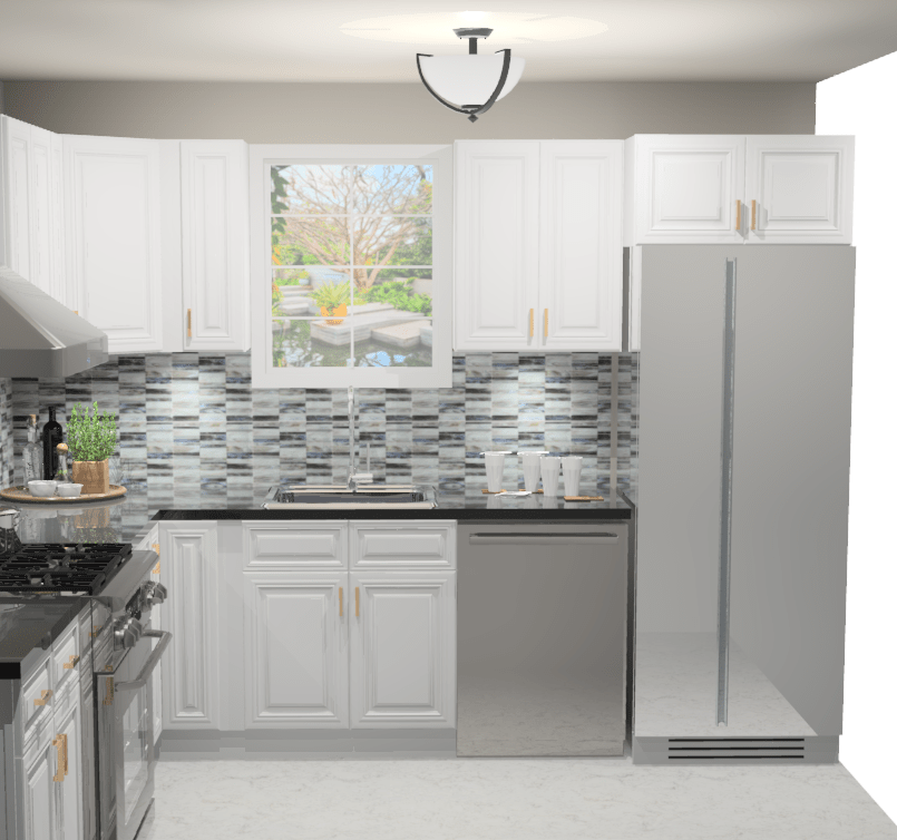 10x10 L - Shape Kitchen Layout Design - Park Avenue White Cabinets - BUILDMYPLACE