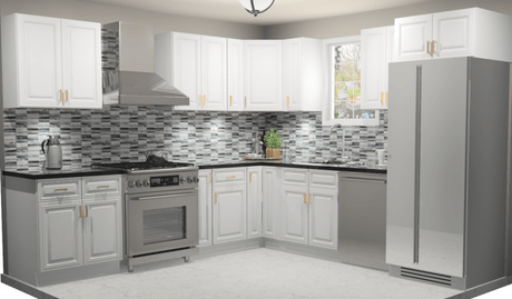 10x10 L - Shape Kitchen Layout Design - Park Avenue White Cabinets - BUILDMYPLACE