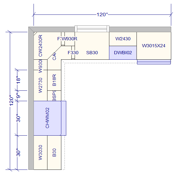 10x10 L - Shape Kitchen Layout Design - Park Avenue White Cabinets - BUILDMYPLACE