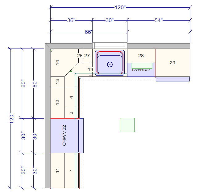 10x10 L - Shape Kitchen Layout Design - Richmond White Cabinets - BUILDMYPLACE