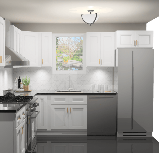 10x10 L - Shape Kitchen Layout Design - Richmond White Cabinets - BUILDMYPLACE