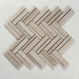 11 X 11 in. Biancowood Double 4" Biege herringbone Honed Marble Mosaic - BUILDMYPLACE