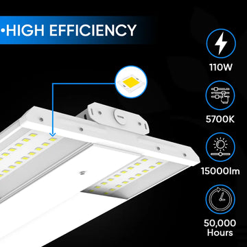 2FT LED Linear High Bay Shop Light, 110W, 5700K, 15000LM, 120-277VAC, 0-10V Dim, UL DLC Listed, Linear Hanging Light for Warehouse Workshops-2 Pack