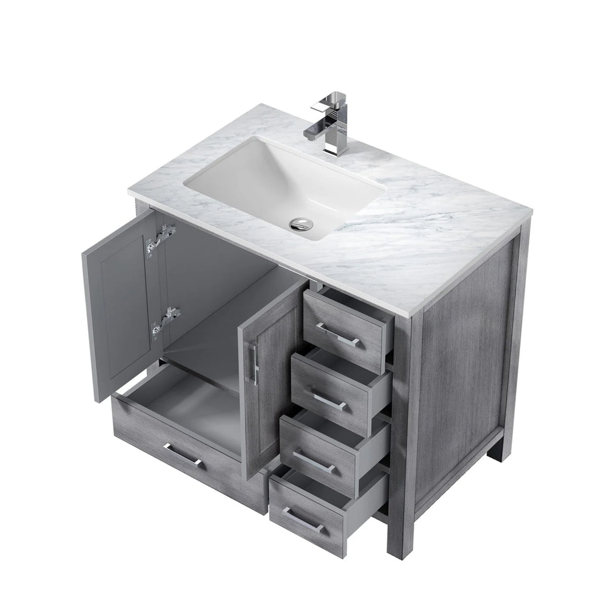 Jacques Distressed Grey Freestanding Bathroom Vanity with White Carrara Marble Top, White Square Sink